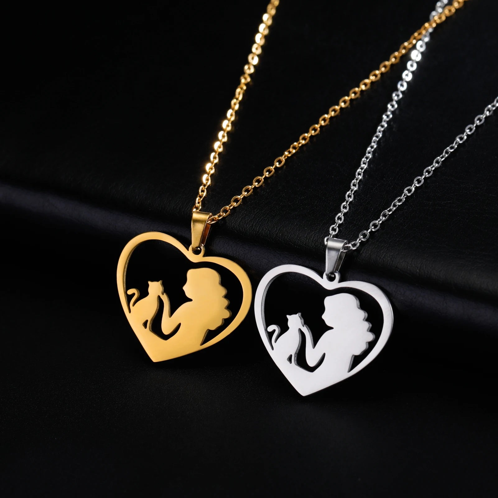 Cat and Hostess Pendant Necklaces for Women Stainless Steel Choker Fashion Jewelry - PeticaDeals
