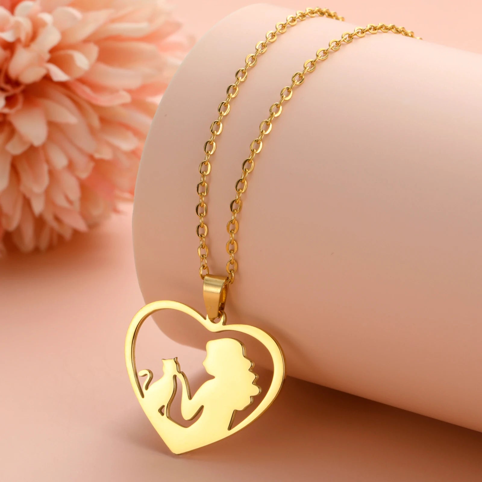 Cat and Hostess Pendant Necklaces for Women Stainless Steel Choker Fashion Jewelry - PeticaDeals