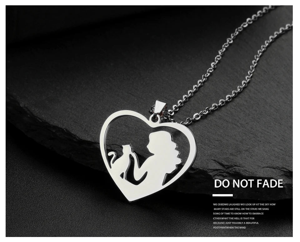 Cat and Hostess Pendant Necklaces for Women Stainless Steel Choker Fashion Jewelry - PeticaDeals