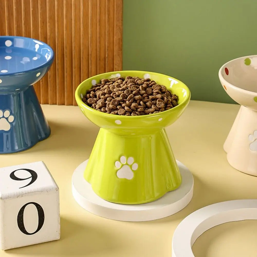 Ceramic Cat Bowl Cute Large Capacity Pet High Foot Bowl Anti Tipping Non-slip Pet Drinking Feeder Kitten Puppy - PeticaDeals