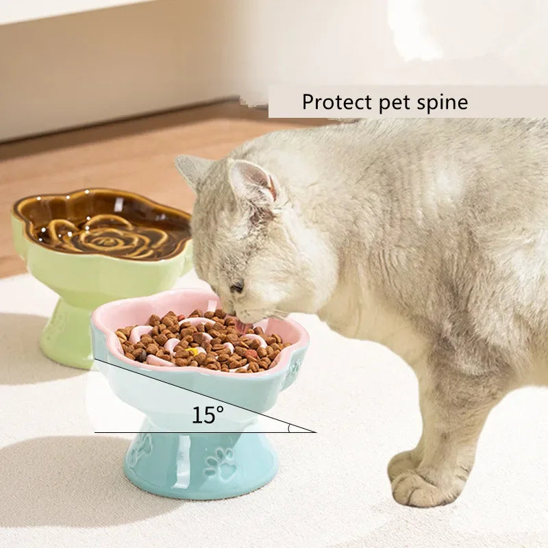 Ceramic Cat Slow Food Bowl Flower Shape Anti Slip Cute for Cats Kitten Small Dogs - PeticaDeals