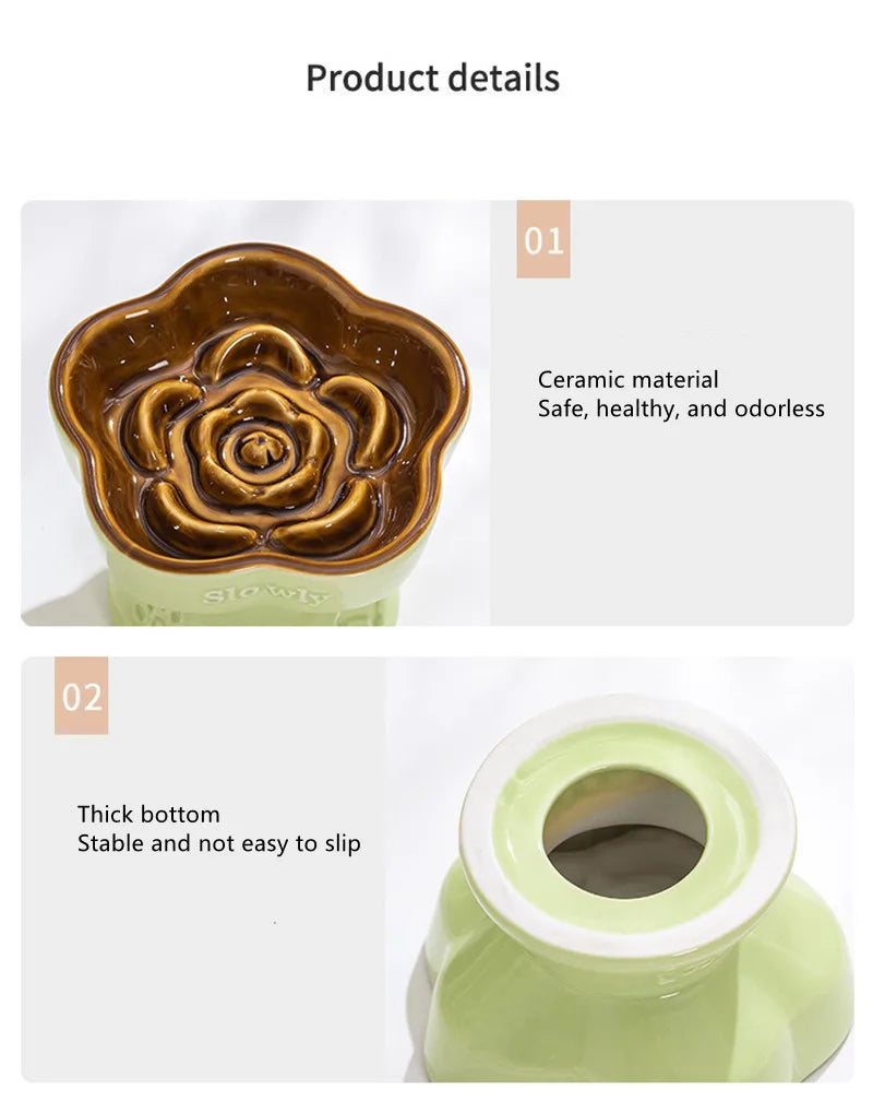 Ceramic Cat Slow Food Bowl Flower Shape Anti Slip Cute for Cats Kitten Small Dogs - PeticaDeals