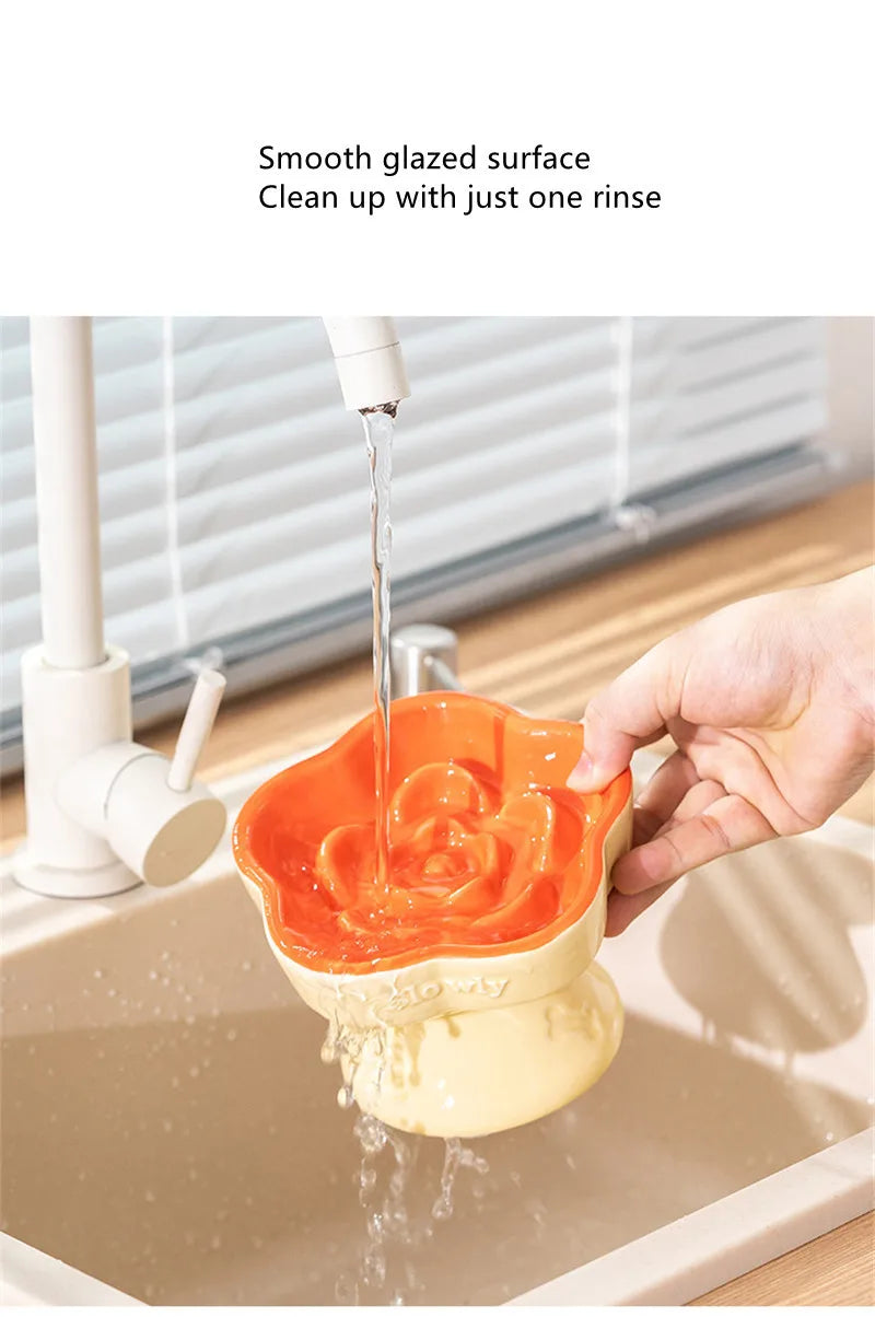 Ceramic Cat Slow Food Bowl Flower Shape Anti Slip Cute for Cats Kitten Small Dogs - PeticaDeals