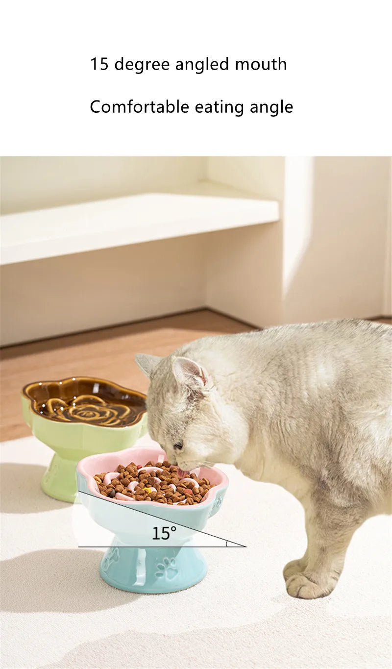 Ceramic Cat Slow Food Bowl Flower Shape Anti Slip Cute for Cats Kitten Small Dogs - PeticaDeals