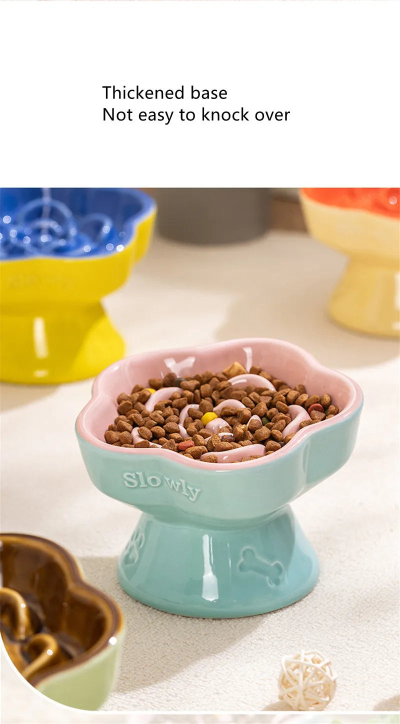 Ceramic Cat Slow Food Bowl Flower Shape Anti Slip Cute for Cats Kitten Small Dogs - PeticaDeals