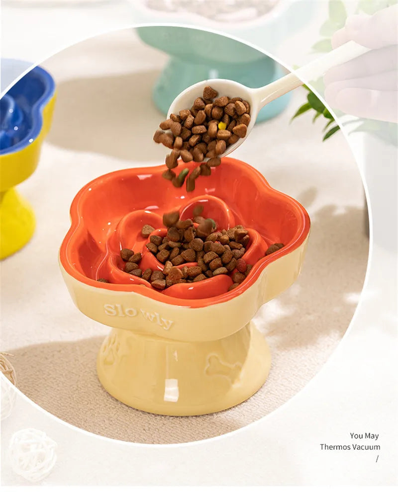 Ceramic Cat Slow Food Bowl Flower Shape Anti Slip Cute for Cats Kitten Small Dogs - PeticaDeals