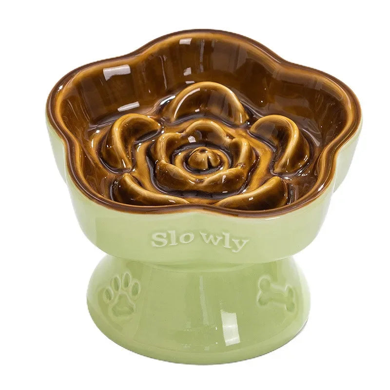 Ceramic Cat Slow Food Bowl Flower Shape Anti Slip Cute for Cats Kitten Small Dogs - PeticaDeals