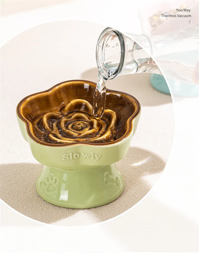 Ceramic Cat Slow Food Bowl Flower Shape Anti Slip Cute for Cats Kitten Small Dogs - PeticaDeals
