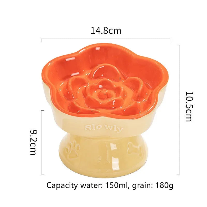 Ceramic Cat Slow Food Bowl Flower Shape Anti Slip Cute for Cats Kitten Small Dogs - PeticaDeals