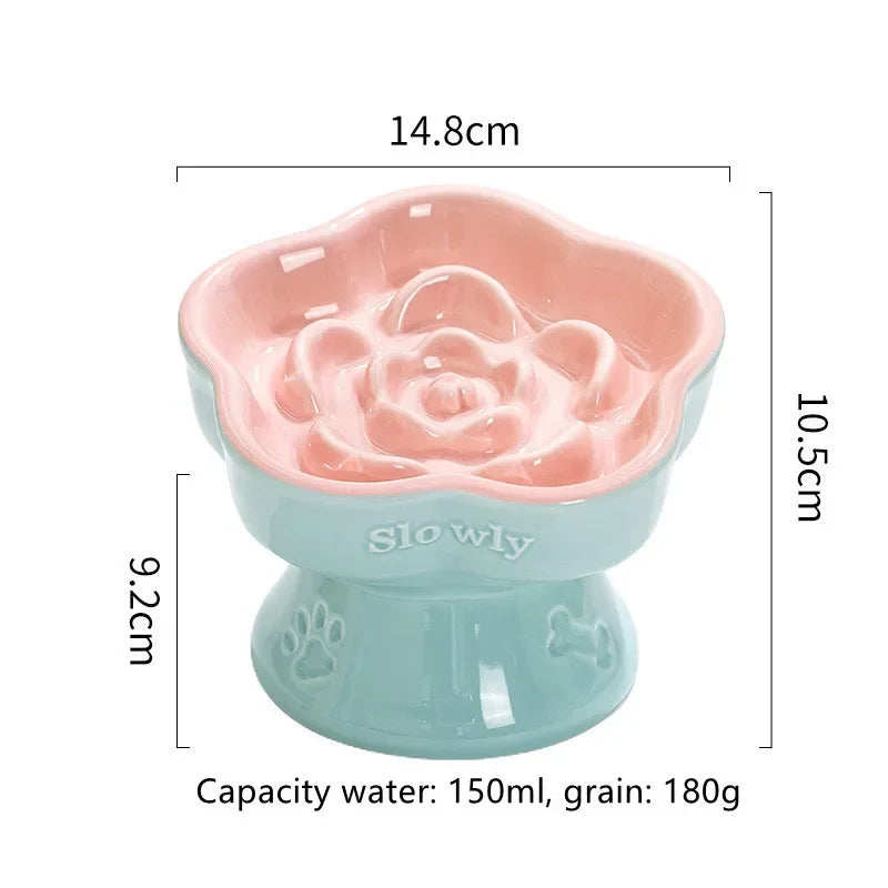 Ceramic Cat Slow Food Bowl Flower Shape Anti Slip Cute for Cats Kitten Small Dogs - PeticaDeals