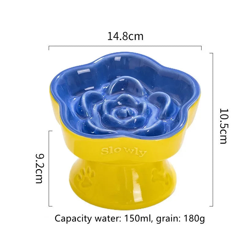 Ceramic Cat Slow Food Bowl Flower Shape Anti Slip Cute for Cats Kitten Small Dogs - PeticaDeals