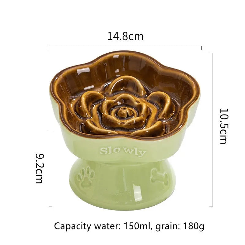 Ceramic Cat Slow Food Bowl Flower Shape Anti Slip Cute for Cats Kitten Small Dogs - PeticaDeals