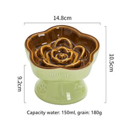 Ceramic Cat Slow Food Bowl Flower Shape Anti Slip Cute for Cats Kitten Small Dogs - PeticaDeals