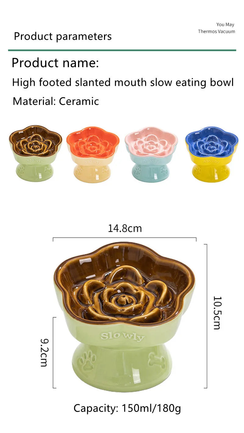 Ceramic Cat Slow Food Bowl Flower Shape Anti Slip Cute for Cats Kitten Small Dogs - PeticaDeals
