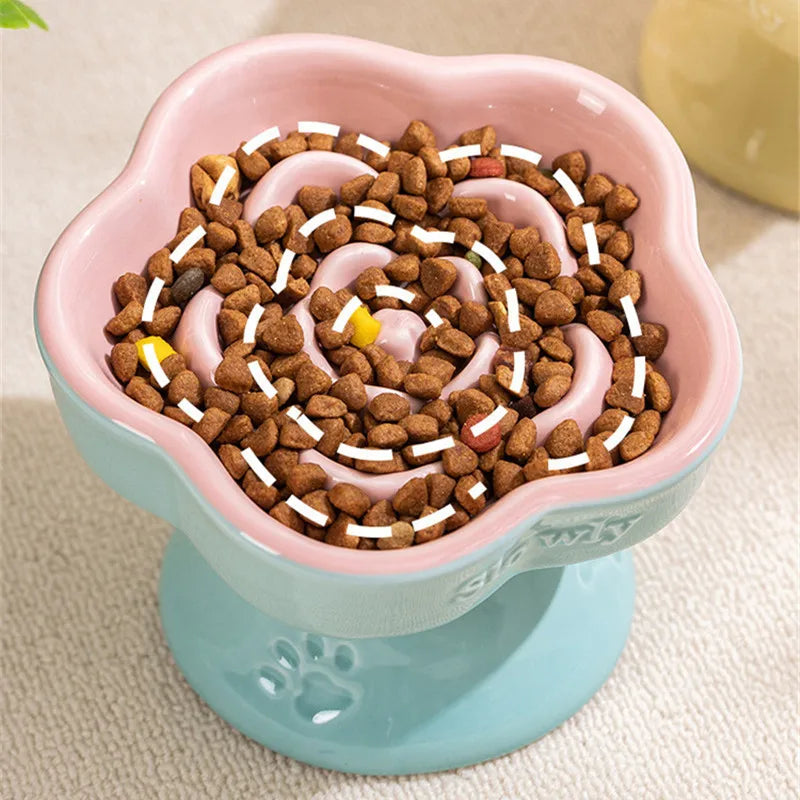 Ceramic Cat Slow Food Bowl Flower Shape Anti Slip Cute for Cats Kitten Small Dogs - PeticaDeals