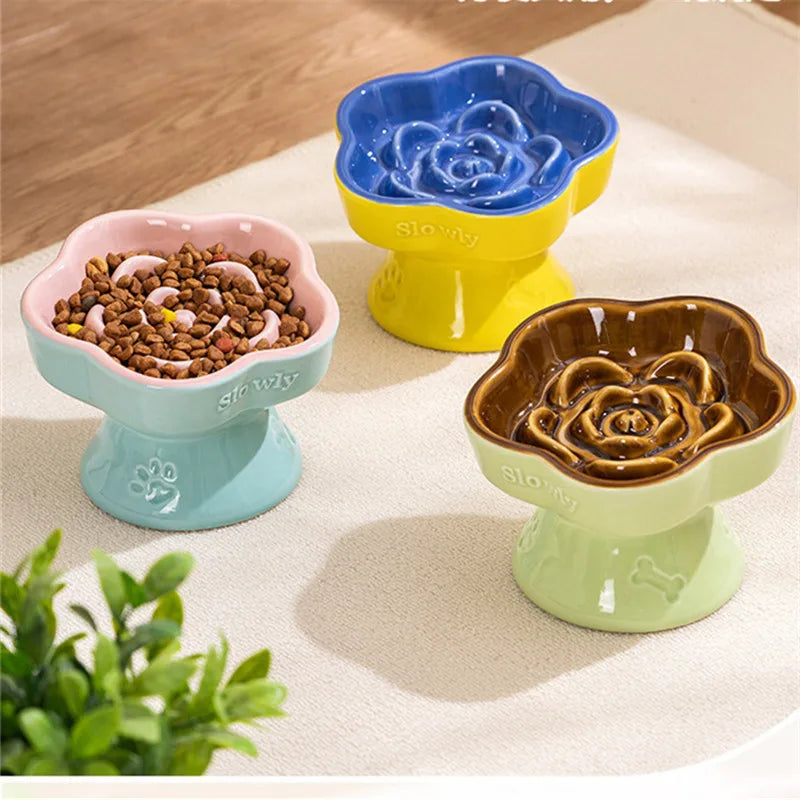 Ceramic Cat Slow Food Bowl Flower Shape Anti Slip Cute for Cats Kitten Small Dogs - PeticaDeals