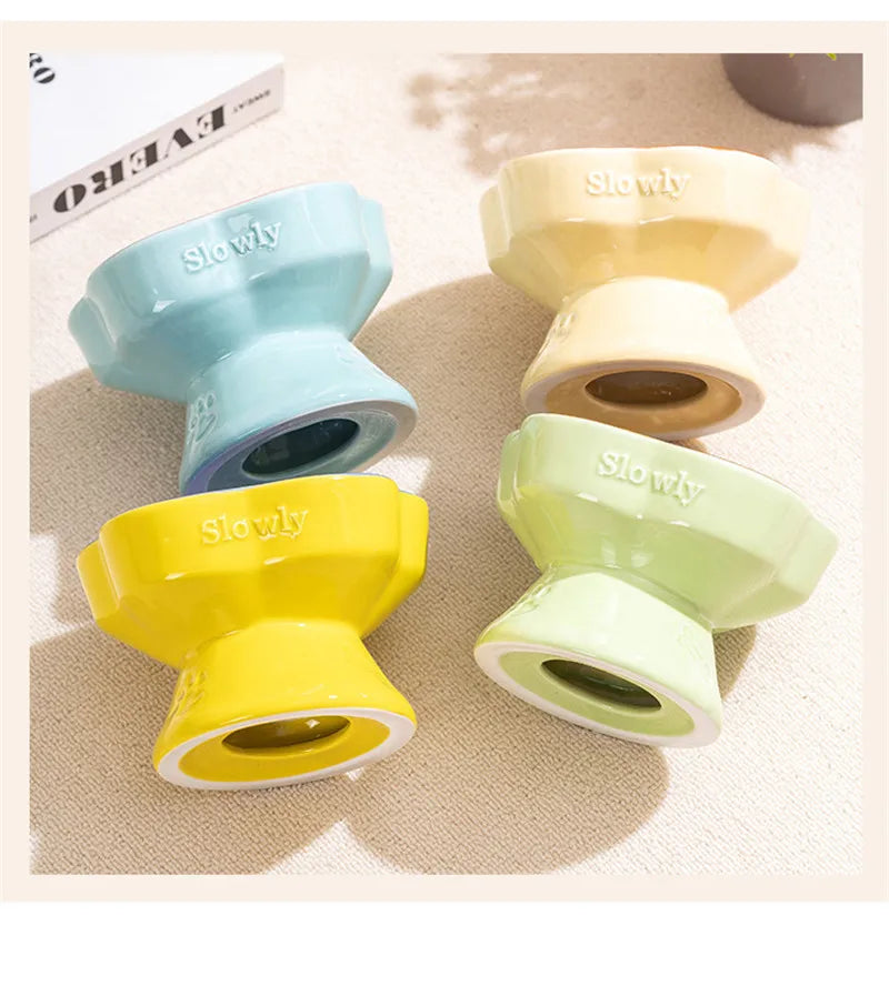 Ceramic Cat Slow Food Bowl Flower Shape Anti Slip Cute for Cats Kitten Small Dogs - PeticaDeals