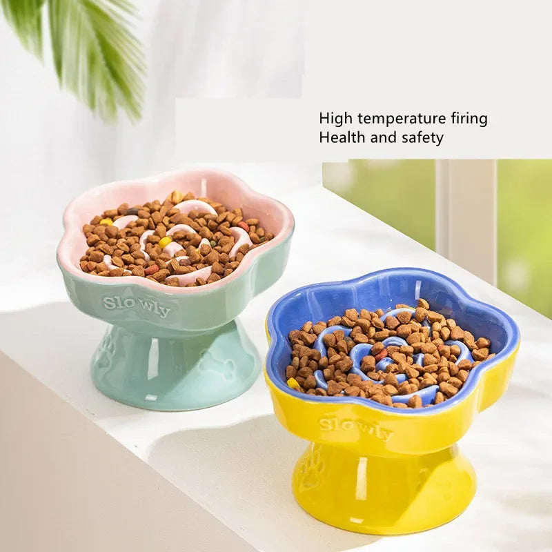 Ceramic Cat Slow Food Bowl Flower Shape Anti Slip Cute for Cats Kitten Small Dogs - PeticaDeals