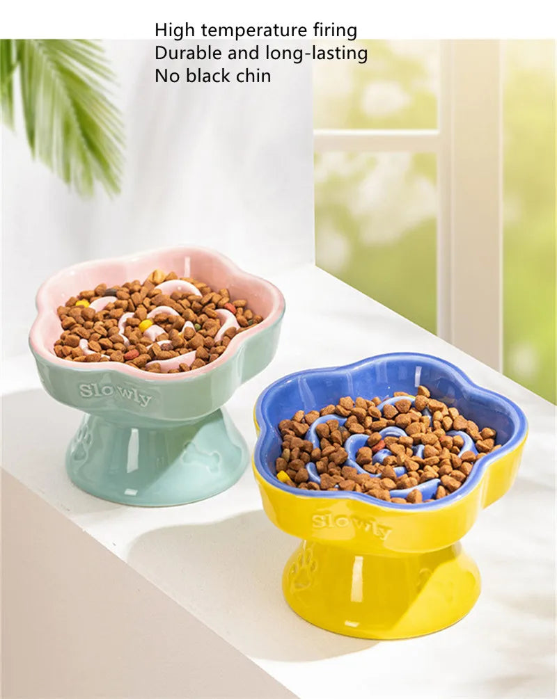 Ceramic Cat Slow Food Bowl Flower Shape Anti Slip Cute for Cats Kitten Small Dogs - PeticaDeals
