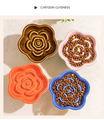 Ceramic Cat Slow Food Bowl Flower Shape Anti Slip Cute for Cats Kitten Small Dogs - PeticaDeals