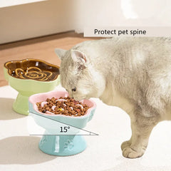 Ceramic Cat Slow Food Bowl Flower Shape Anti Slip Cute for Cats Kitten Small Dogs - PeticaDeals