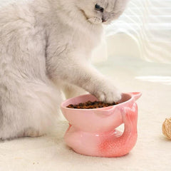 Ceramic Protection Lovely Fishtail Shaped Drinking Water Foodstuff Dog And Cat Bowl High Feet Tableware - PeticaDeals