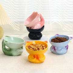 Ceramic Protection Lovely Fishtail Shaped Drinking Water Foodstuff Dog And Cat Bowl High Feet Tableware - PeticaDeals