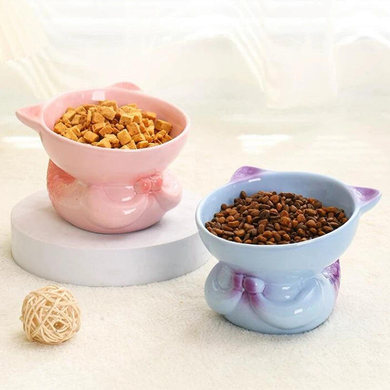 Ceramic Protection Lovely Fishtail Shaped Drinking Water Foodstuff Dog And Cat Bowl High Feet Tableware - PeticaDeals