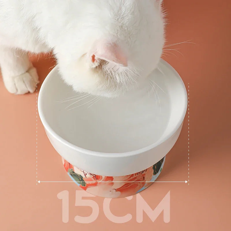 Chinese Style Cat Bowl Ceramic Pet Food Water Feeders Elevated Cats Drinking Eating - PeticaDeals