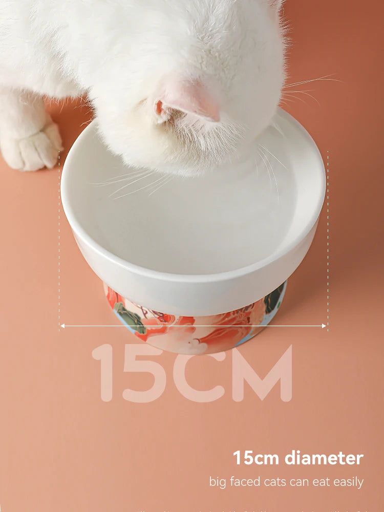 Chinese Style Cat Bowl Ceramic Pet Food Water Feeders Elevated Cats Drinking Eating - PeticaDeals