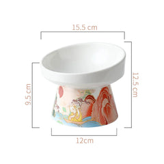 Chinese Style Cat Bowl Ceramic Pet Food Water Feeders Elevated Cats Drinking Eating - PeticaDeals