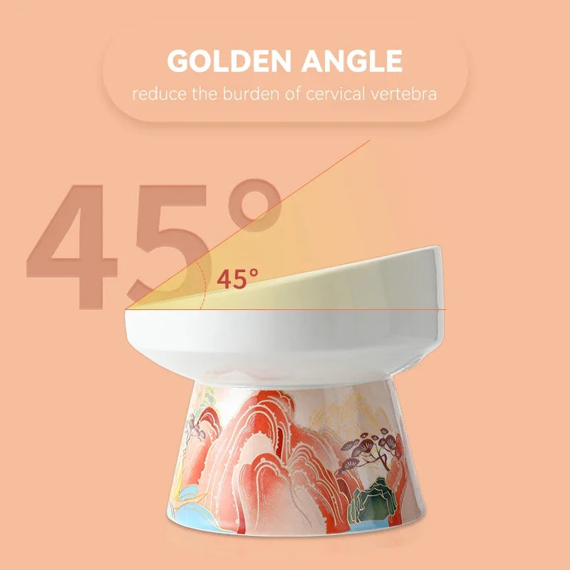 Chinese Style Cat Bowl Ceramic Pet Food Water Feeders Elevated Cats Drinking Eating - PeticaDeals