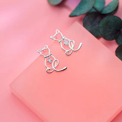 Classic Clear CZ Line Animal Cats Stud Earrings Romantic Female 925 Sterling Silver Jewelry For Women - PeticaDeals