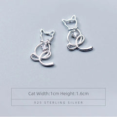 Classic Clear CZ Line Animal Cats Stud Earrings Romantic Female 925 Sterling Silver Jewelry For Women - PeticaDeals