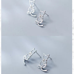 Classic Clear CZ Line Animal Cats Stud Earrings Romantic Female 925 Sterling Silver Jewelry For Women - PeticaDeals