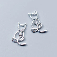 Classic Clear CZ Line Animal Cats Stud Earrings Romantic Female 925 Sterling Silver Jewelry For Women - PeticaDeals