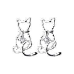 Classic Clear CZ Line Animal Cats Stud Earrings Romantic Female 925 Sterling Silver Jewelry For Women - PeticaDeals