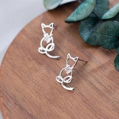 Classic Clear CZ Line Animal Cats Stud Earrings Romantic Female 925 Sterling Silver Jewelry For Women - PeticaDeals