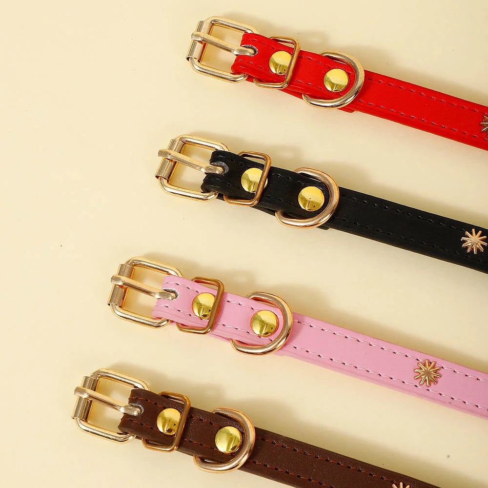 Collar Gold Rivet Designers Leather Pet - PeticaDeals