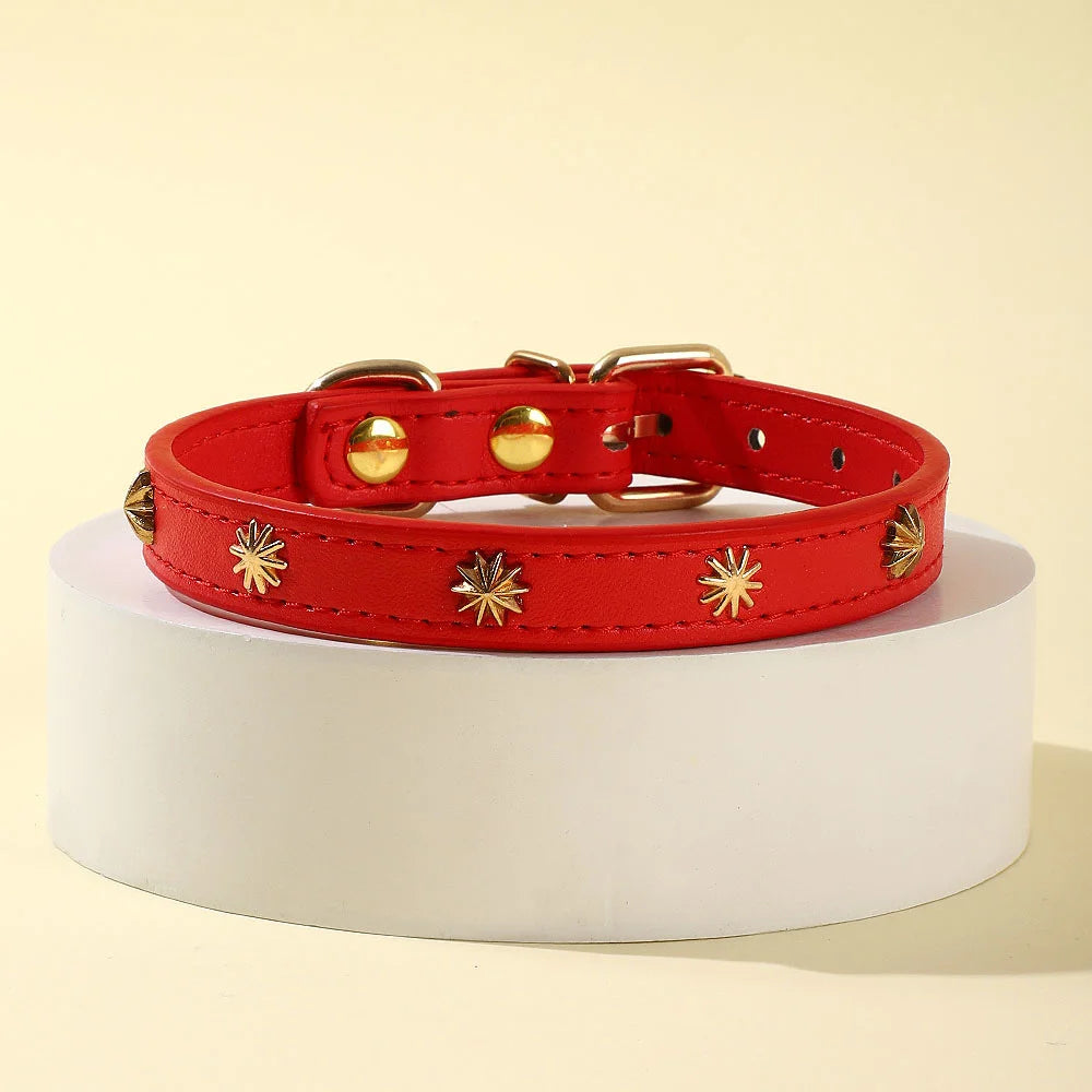 Collar Gold Rivet Designers Leather Pet - PeticaDeals