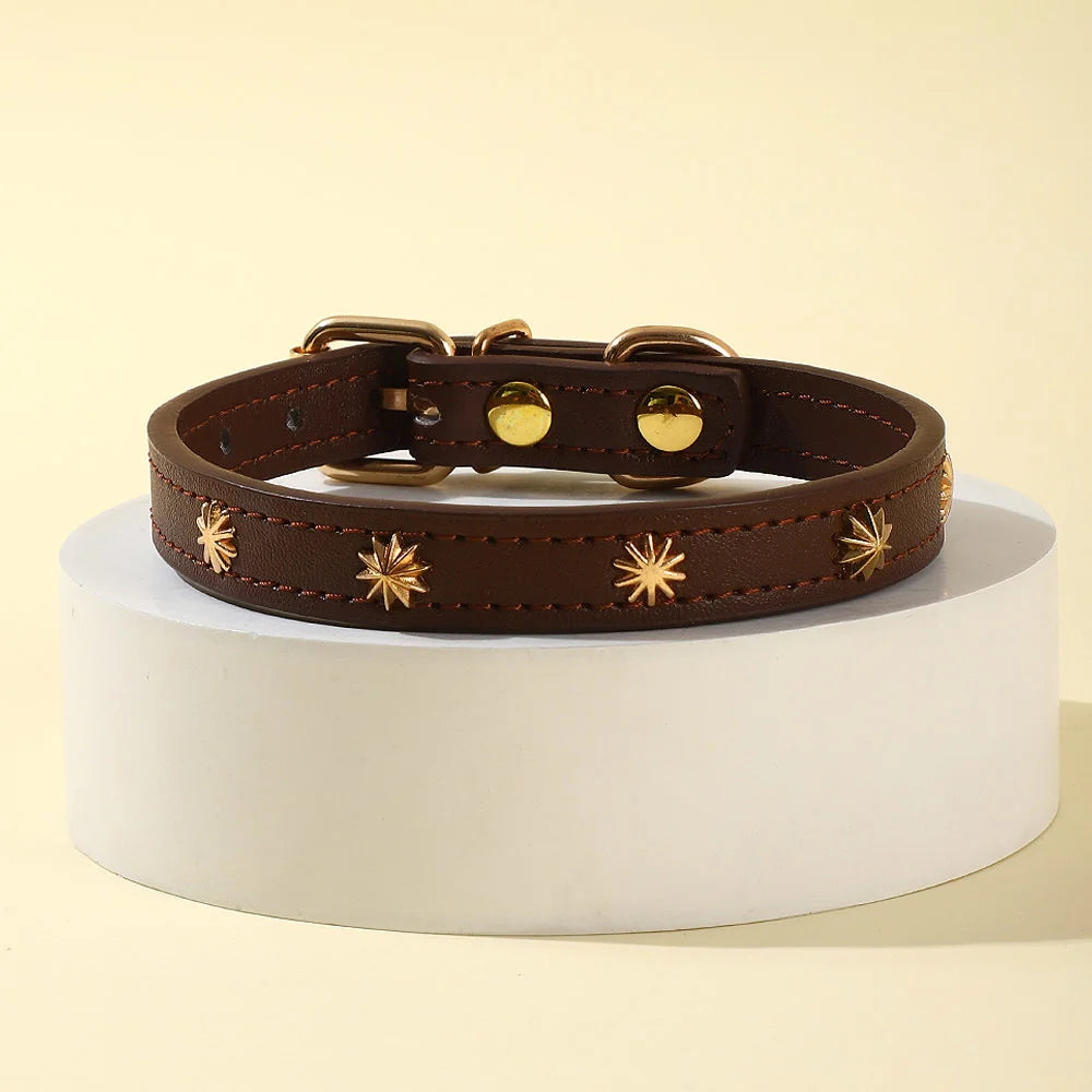 Collar Gold Rivet Designers Leather Pet - PeticaDeals