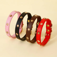 Collar Gold Rivet Designers Leather Pet - PeticaDeals