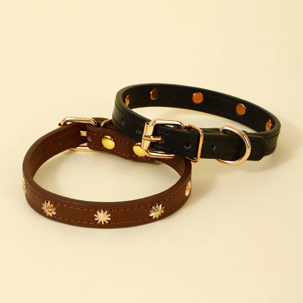 Collar Gold Rivet Designers Leather Pet - PeticaDeals