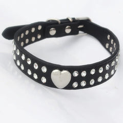 Collars Dog Bling Rhinestone Heart Necklace Adjustable Leather - PeticaDeals
