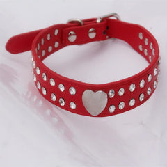 Collars Dog Bling Rhinestone Heart Necklace Adjustable Leather - PeticaDeals