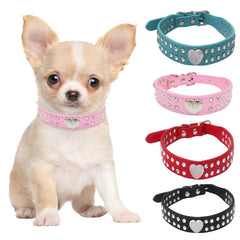 Collars Dog Bling Rhinestone Heart Necklace Adjustable Leather - PeticaDeals