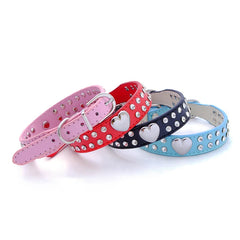 Collars Dog Bling Rhinestone Heart Necklace Adjustable Leather - PeticaDeals