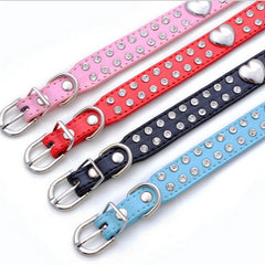 Collars Dog Bling Rhinestone Heart Necklace Adjustable Leather - PeticaDeals