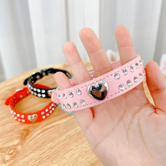 Collars Dog Bling Rhinestone Heart Necklace Adjustable Leather - PeticaDeals