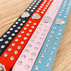Collars Dog Bling Rhinestone Heart Necklace Adjustable Leather - PeticaDeals